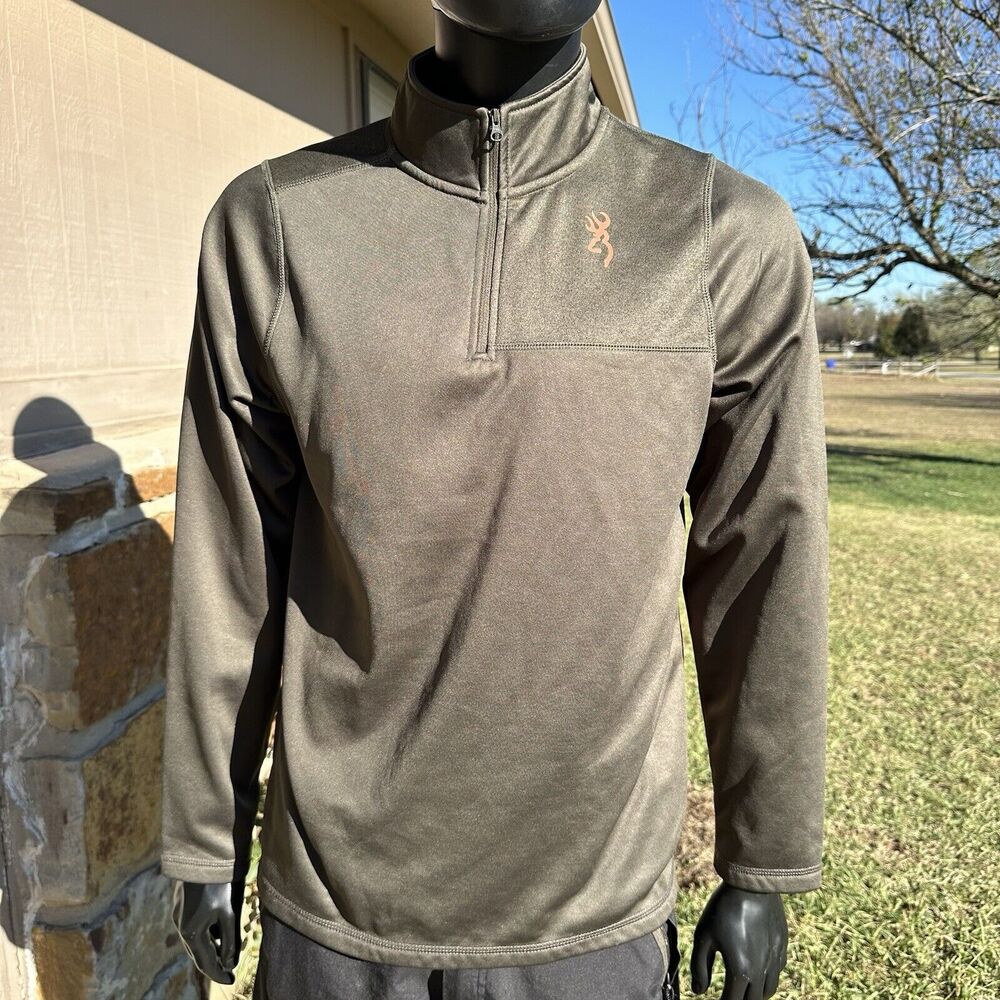Browning Porter Pullover Mens Size Medium 1/4 Zip Fleece Black‎ Olive Green